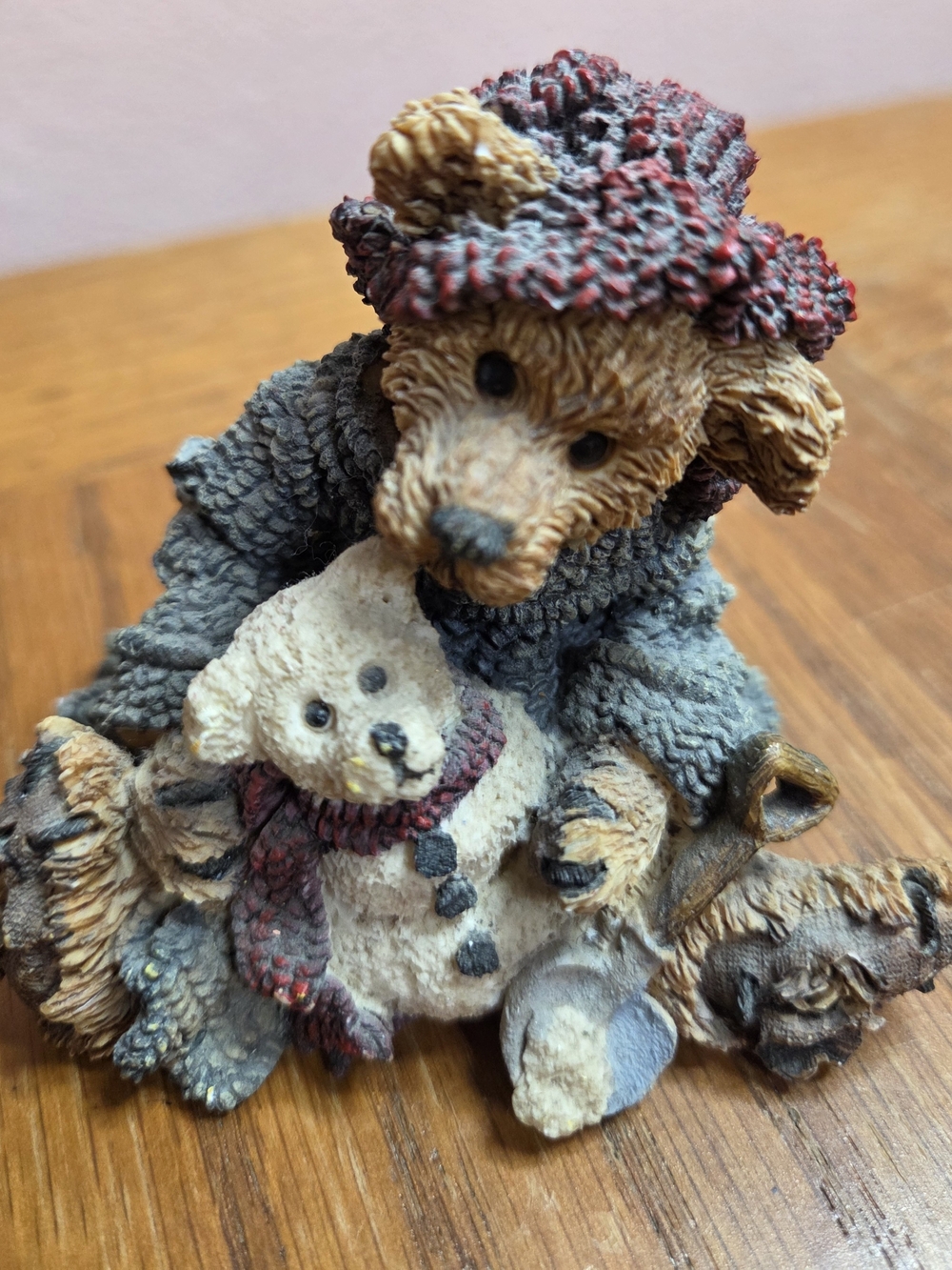 Boyds Bears Brown and Gray Bear Figurine with Snowman